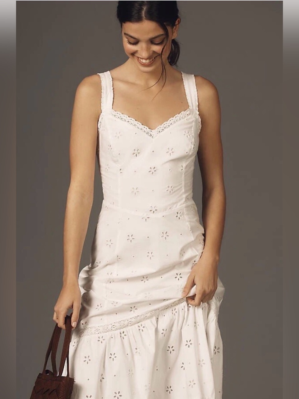 PAIGE Pallas Eyelet Midi Dress White Cotton Sleeveless Summer Size 4 party cute